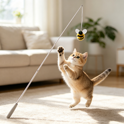 Retractable Cat Teaser Wand Set with Bee Replacement Head