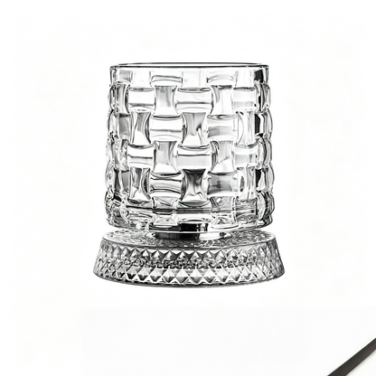 The Sovereign Kinetic Sommelier: Artisan-Crafted Crystal Whiskey Tumbler with 360° Aerating Free-Rotation & Patterned Grips