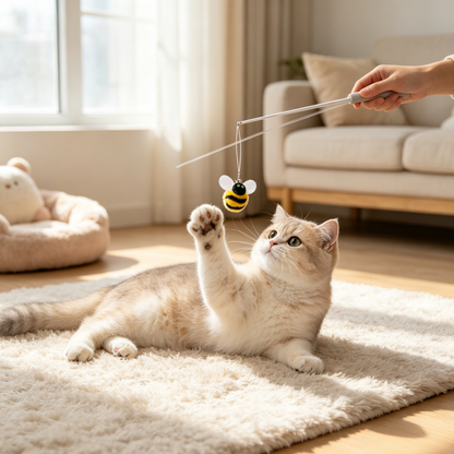 Retractable Cat Teaser Wand Set with Bee Replacement Head