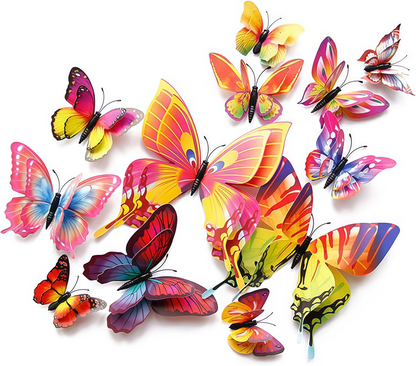 12 PCS / 1 Pack 3D Butterfly Wall Decor – Colorful Butterfly Stickers with Magnetic Design, Reusable Wall Art for Home & Room