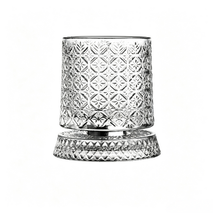 The Sovereign Kinetic Sommelier: Artisan-Crafted Crystal Whiskey Tumbler with 360° Aerating Free-Rotation & Patterned Grips
