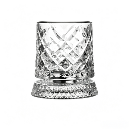 The Sovereign Kinetic Sommelier: Artisan-Crafted Crystal Whiskey Tumbler with 360° Aerating Free-Rotation & Patterned Grips