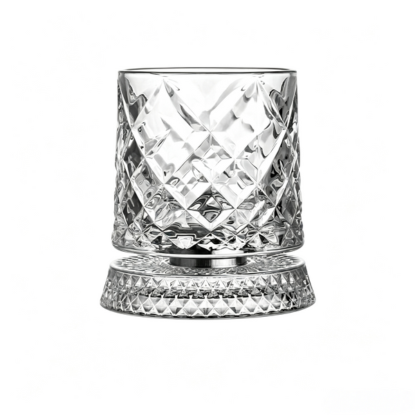 The Sovereign Kinetic Sommelier: Artisan-Crafted Crystal Whiskey Tumbler with 360° Aerating Free-Rotation & Patterned Grips