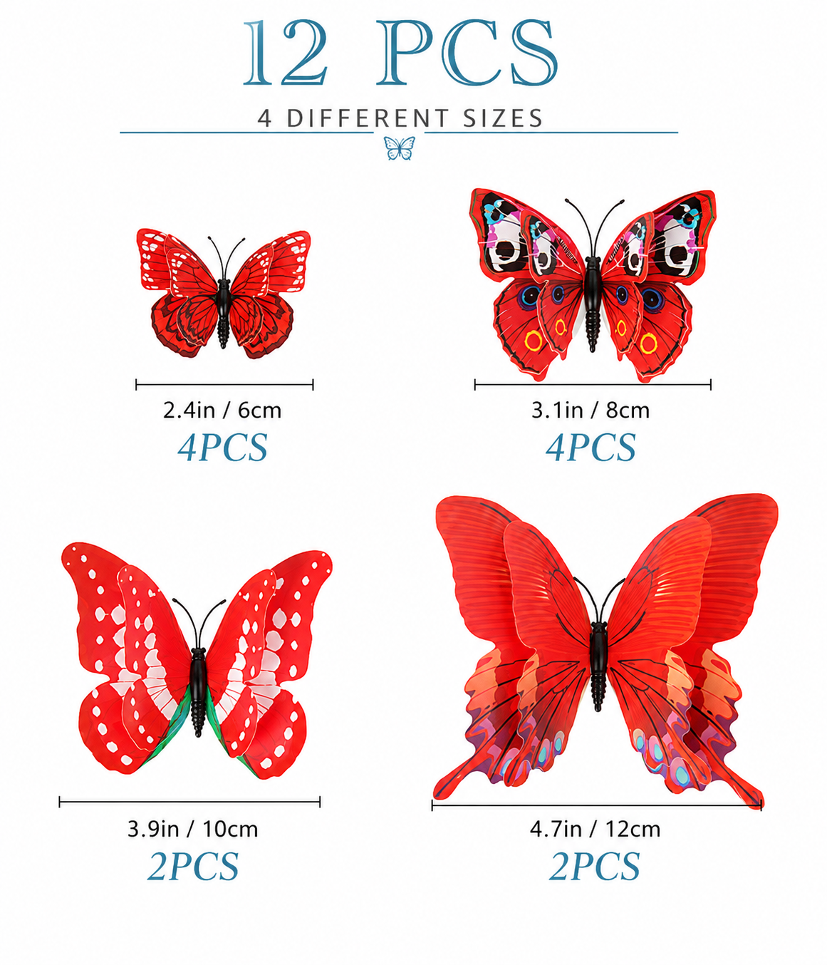 12 PCS / 1 Pack 3D Butterfly Wall Decor – Colorful Butterfly Stickers with Magnetic Design, Reusable Wall Art for Home & Room