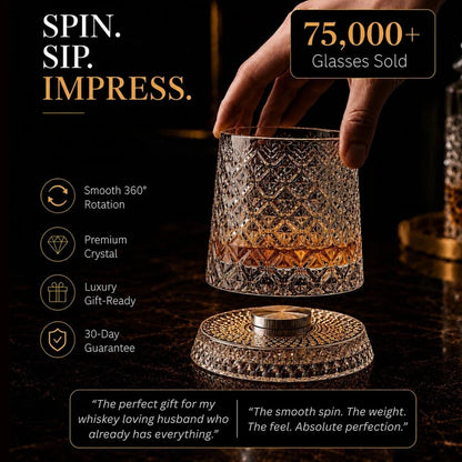 The Sovereign Kinetic Sommelier: Artisan-Crafted Crystal Whiskey Tumbler with 360° Aerating Free-Rotation & Patterned Grips