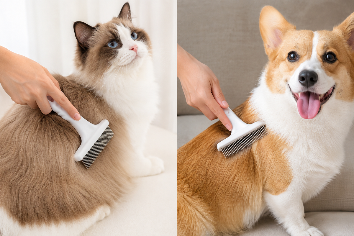 Large Stainless Steel Fine-Tooth Pet Comb.