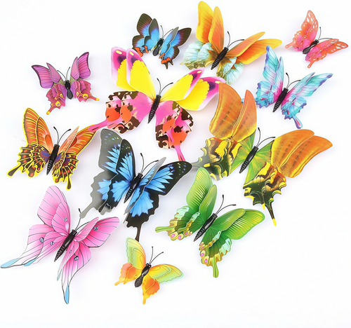 12 PCS / 1 Pack 3D Butterfly Wall Decor – Colorful Butterfly Stickers with Magnetic Design, Reusable Wall Art for Home & Room
