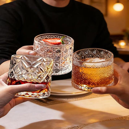 The Sovereign Kinetic Sommelier: Artisan-Crafted Crystal Whiskey Tumbler with 360° Aerating Free-Rotation & Patterned Grips